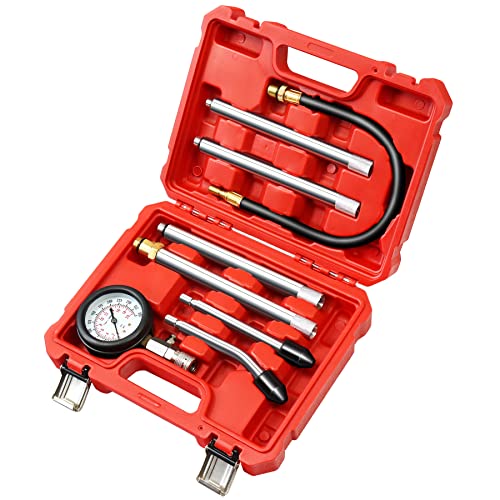JIFETOR Cylinder Compression Tester, 8PCS Small Engine Pressure Gauge Diagnostic Tool Kit for Automotive Cylinder Compression Test on Gasoline Car Motorcycle Truck, 4 Extension Rods - Image 1