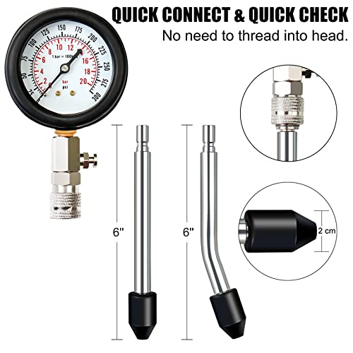 JIFETOR Cylinder Compression Tester, 8PCS Small Engine Pressure Gauge Diagnostic Tool Kit for Automotive Cylinder Compression Test on Gasoline Car Motorcycle Truck, 4 Extension Rods - Image 4