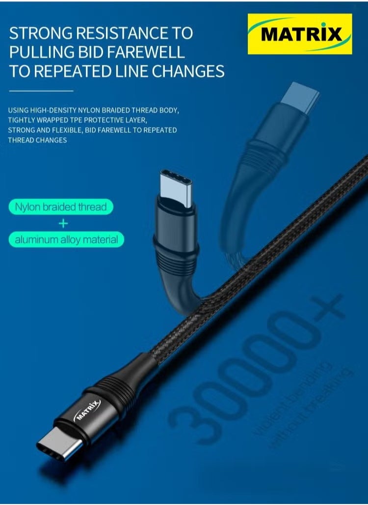 MATRIX MX70 PD Fast Charging & Data Transfer 100W Type-C to Type-C Cable - 1.2M Cable Length - Black  - Image 3