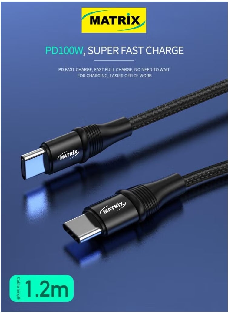 MATRIX MX70 PD Fast Charging & Data Transfer 100W Type-C to Type-C Cable - 1.2M Cable Length - Black  - Image 2