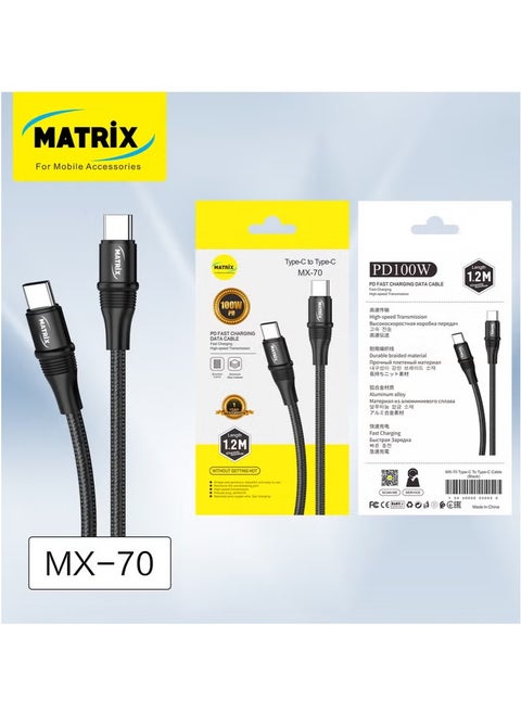 MX70 PD Fast Charging & Data Transfer 100W Type-C to Type-C Cable - 1.2M Cable Length - Black