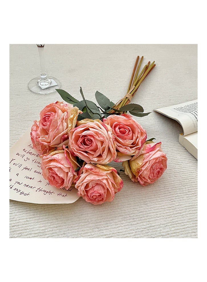 7pcs Lifelike Burnt Edge Roses,Silk flower rose,Preserved Everlasting Flowers,Luxury Vintage Decorative Flower Bouquet,for Wedding, Home Decor, Living Room, Gift - Image 1