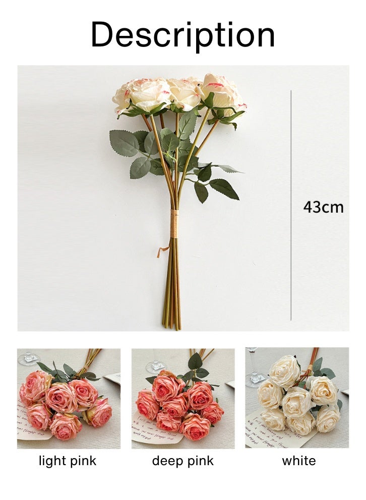 7pcs Lifelike Burnt Edge Roses,Silk flower rose,Preserved Everlasting Flowers,Luxury Vintage Decorative Flower Bouquet,for Wedding, Home Decor, Living Room, Gift - Image 3