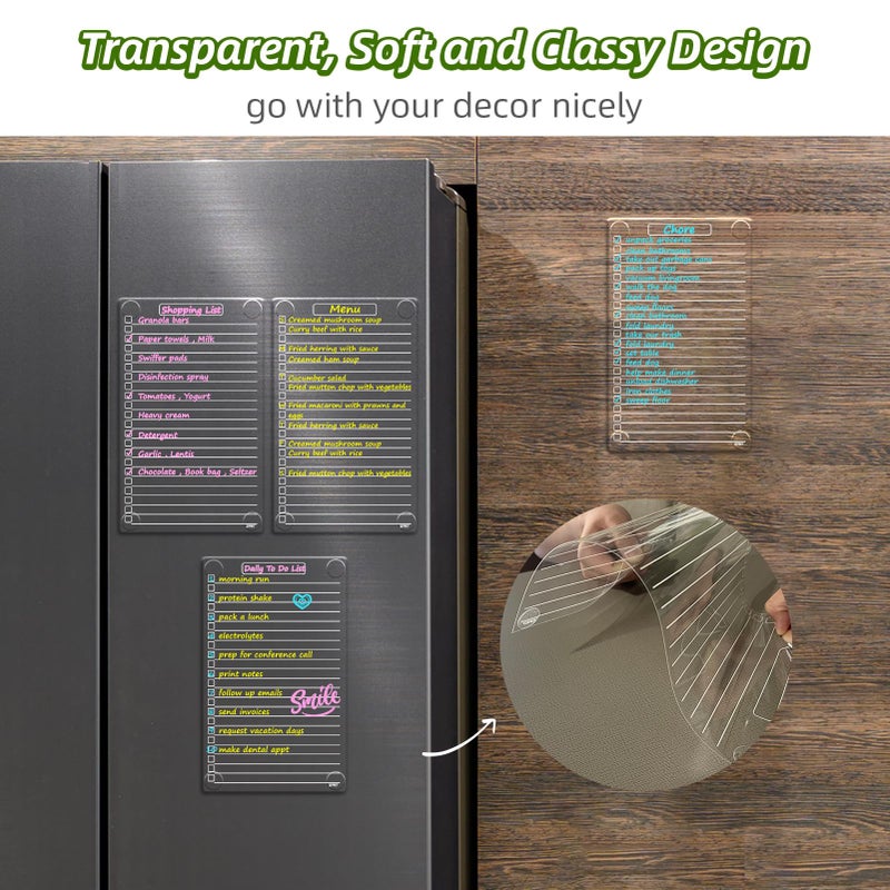 JJPRO Non-Magnetic Dry Erase List Board for Fridge, 11.5"x7" Clear Reusable to Do List White Board, Dry Erase List Board for Refrigerator,Cabinet,Wall&Glass, All Smooth Surfaces - Image 3