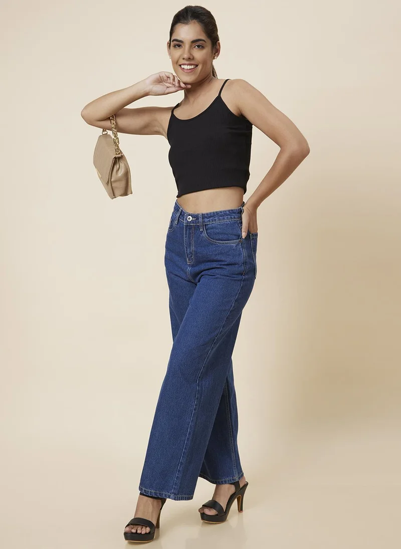 globus Globus Women Black Shoulder Straps Crop Top