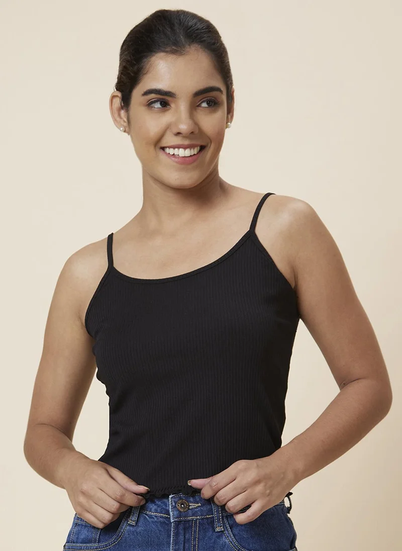 globus Globus Women Black Shoulder Straps Crop Top