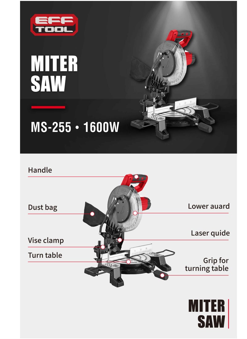 EFFTOOL 1600W Miter Saw with 4600rpm for Heavy Duty Cutting Wood,Aluminum and Plastic-Coated Materials66  - Image 3