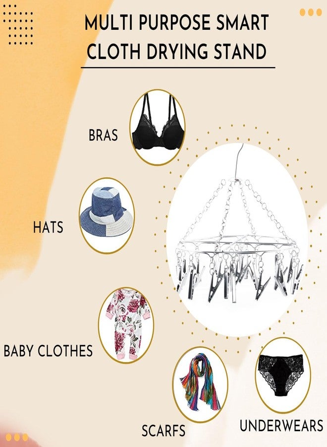 WEWEL® Heavy Quality Rust Free Stainless Steel Clothes Drying Hanger with 24 Pegs for Diapers,Hosiery,Socks,Undergarments,and Infant Clothes(Round Hanger with 24 Oreo Clip) (Oreo Spin, 24 Clips) - Image 4