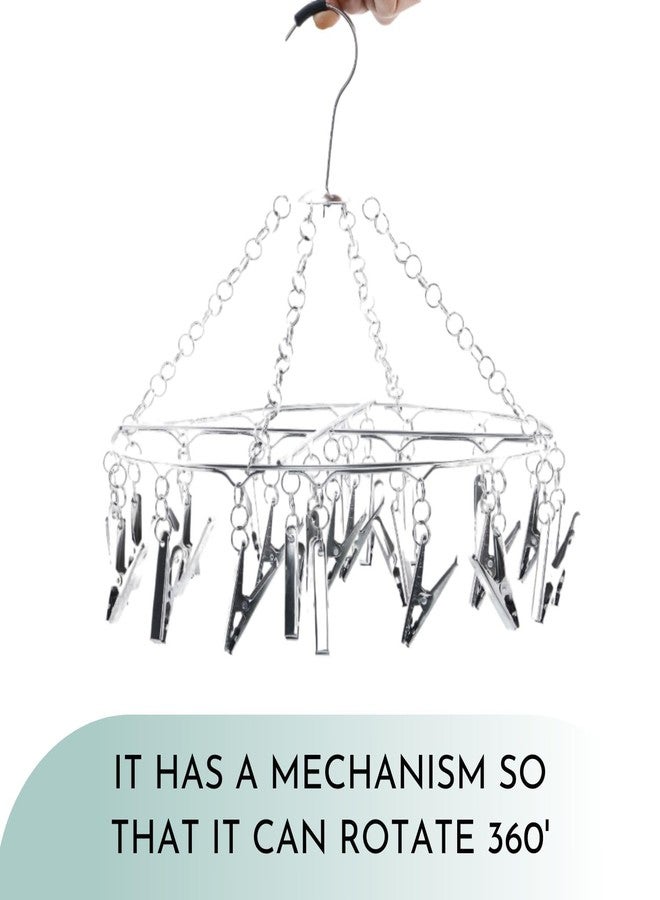 WEWEL® Heavy Quality Rust Free Stainless Steel Clothes Drying Hanger with 24 Pegs for Diapers,Hosiery,Socks,Undergarments,and Infant Clothes(Round Hanger with 24 Oreo Clip) (Oreo Spin, 24 Clips) - Image 5