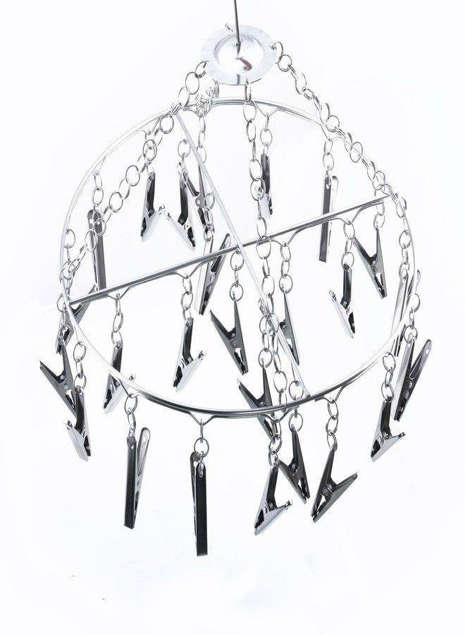 WEWEL® Heavy Quality Rust Free Stainless Steel Clothes Drying Hanger with 24 Pegs for Diapers,Hosiery,Socks,Undergarments,and Infant Clothes(Round Hanger with 24 Oreo Clip) (Oreo Spin, 24 Clips) - Image 1