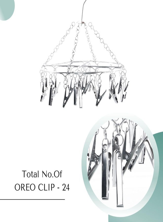 WEWEL® Heavy Quality Rust Free Stainless Steel Clothes Drying Hanger with 24 Pegs for Diapers,Hosiery,Socks,Undergarments,and Infant Clothes(Round Hanger with 24 Oreo Clip) (Oreo Spin, 24 Clips) - Image 2