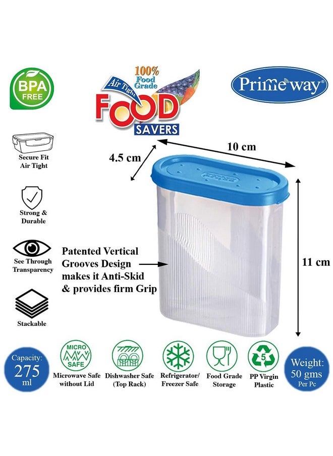 Primeway® Plastic Air Tight Food Savers Jars | Spices Containers | Masala Boxes | Kitchen Canisters for Fridge | 275ml each | Pack of 16 Pcs (Blue)