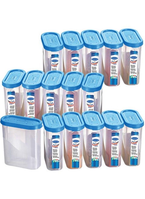 Primeway® Plastic Air Tight Food Savers Jars | Spices Containers | Masala Boxes | Kitchen Canisters for Fridge | 275ml each | Pack of 16 Pcs (Blue)