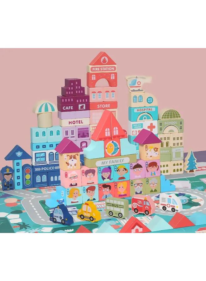 Wooden Large Education 165 pieces colorful city scene traffic bucket 36+ month children's toy building blocks - Image 1