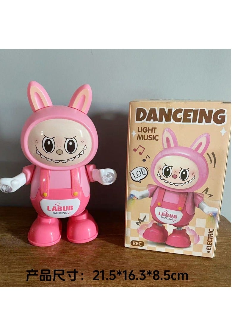 مونستر دمية لابوبو راقصة تعمل بالبطارية مع ضوء وصوت LABUBU تتحدث وتكرار الكلام (وردي) - Image 1