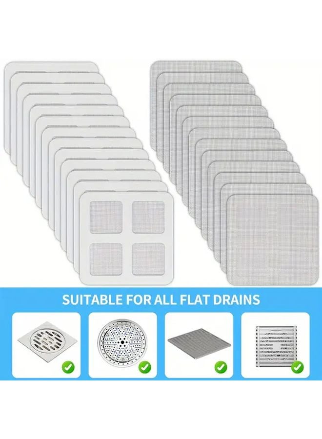 24 Pcs Grayish White Self Adhesive Mesh Drain Cover Stickers Anti Clogging Hair Catcher - Image 1