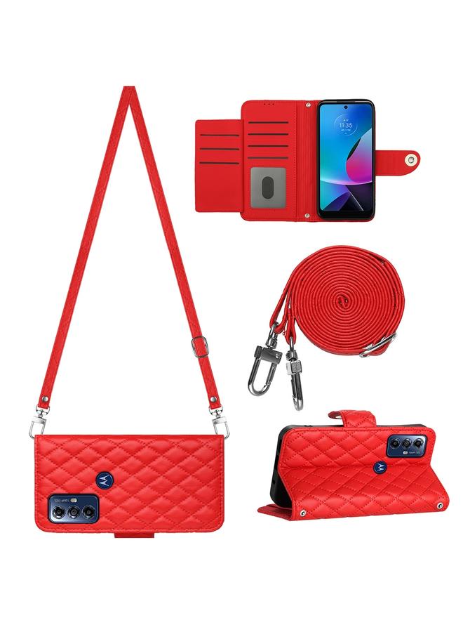 S-TOP Case For Motorola Moto G Play 2023 / G Pure Rhombic Texture Flip Leather Phone Case with Long Lanyard - Image 1