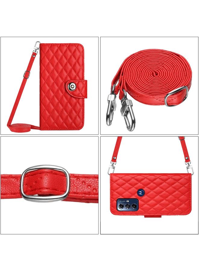 S-TOP Case For Motorola Moto G Play 2023 / G Pure Rhombic Texture Flip Leather Phone Case with Long Lanyard - Image 5