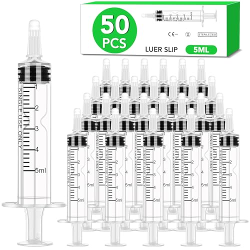 TENKAIWICK 50 PCS 5ml Syringe with Cap for Liquid, Oral Syringe without Needle for Medicine Dropper, Colostrum Collect, Feeding Pets, Liquid Measuring, Individually Sealed, Luer Slip - Image 1