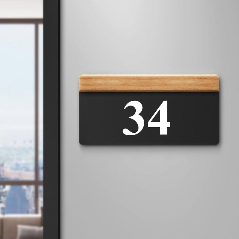 RL Digital Units House Number Plate - 34 Hotel, Hospital, Lodge,Apartment,Door No,Laser Cut Acrylic Fixed with White Color Water proofing PVC Sticker|Easy Installation Type Double Sided Tape Fixed on Backside - Image 1