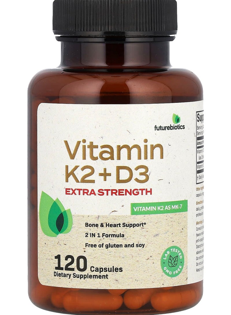 Futurebiotics فيتامين K2 + D3، قوة إضافية، 120 كبسولة