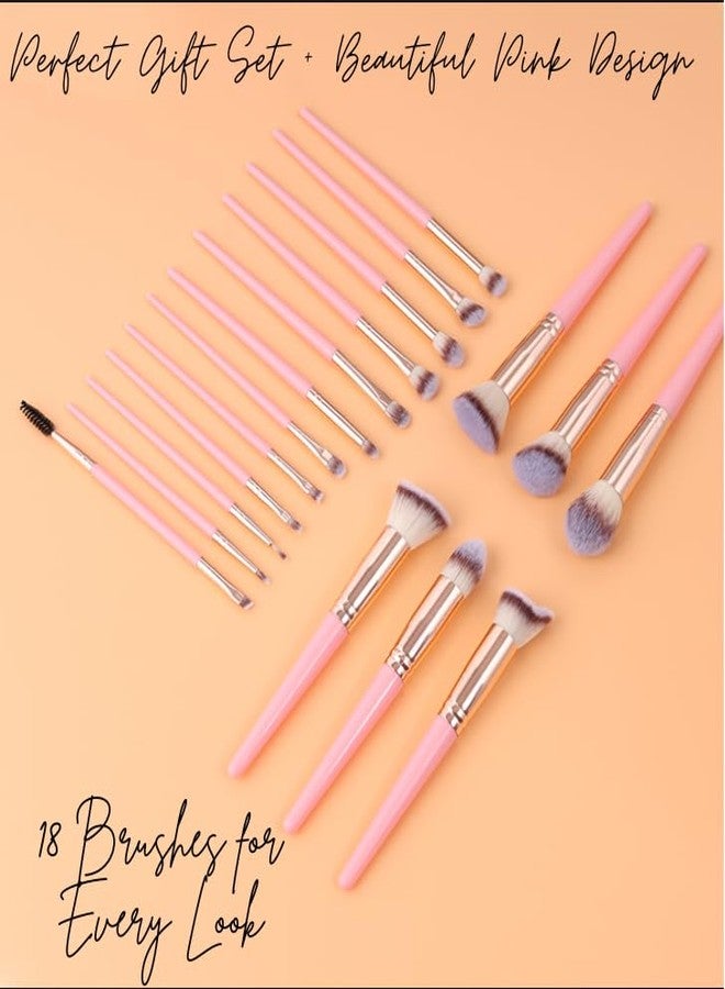 Instabeauty 18 Piece Makeup Brush Set - Premium Professional Vegan Brushes for Face Eye Foundation Contour Blending - Beauty Gift for Women - Pink - Image 3
