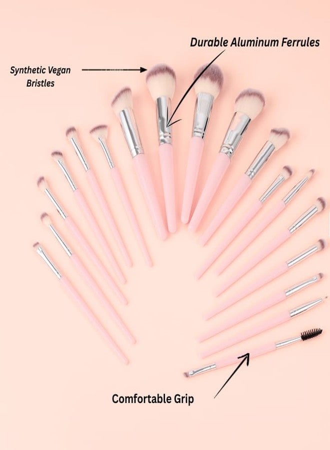 Instabeauty 18 Piece Makeup Brush Set - Premium Professional Vegan Brushes for Face Eye Foundation Contour Blending - Beauty Gift for Women - Pink - Image 2