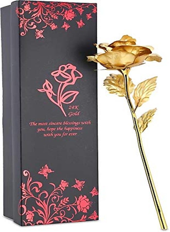 Webelkart Plastic Valentine Gift for Girls Boys Girlfriend Boyfriend Husband Wife Love Couple Decorative 24K Gold Plated Artificial Rose Flower with Box (Gold, 10 Inches), Artificial Gold Rose - Image 1