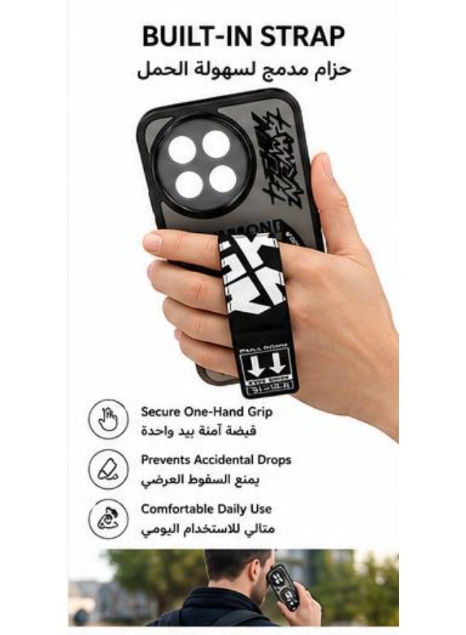 Strap Kickstand Phone Case for Vivo Y38, Shockproof TPU Protective Cover with Finger Strap, Adjustable Stand & 360° Camera Protection - Black - Image 3