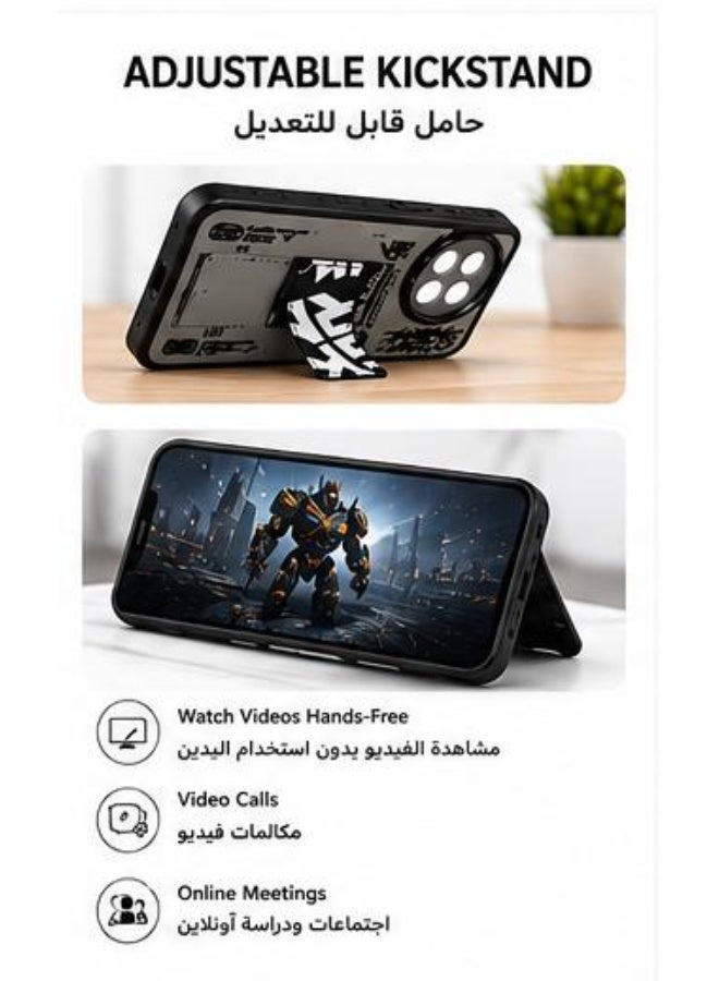 Strap Kickstand Phone Case for Vivo Y38, Shockproof TPU Protective Cover with Finger Strap, Adjustable Stand & 360° Camera Protection - Black - Image 4