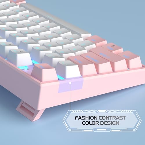 MageGee 75% Mechanical Gaming Keyboard, Red Switch, LED Blue Backlit, 87 Keys Compact TKL Wired Computer Keyboards for Windows Laptop PC Gamer - White/Pink - Image 4