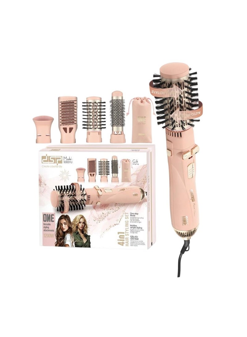 دي اس بي فرشاة مجفف الشعر الدوارة 4 في 1 من دي اس بي، بقوة 1200 واط، - محرك قوي مع تدفق هواء فعال. 3 إعدادات للحرارة + 2 سرعات للهواء.- وظيفة الهواء البارد لتثبيت التسريحات.  باللون الوردي (الخوخي) 50001U - Image 1
