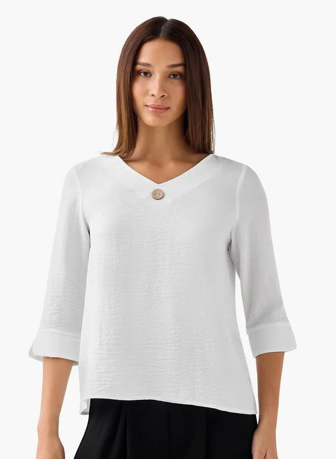 سبلاش فيڤ بلوزة بتطريز أزرار وياقة على شكل