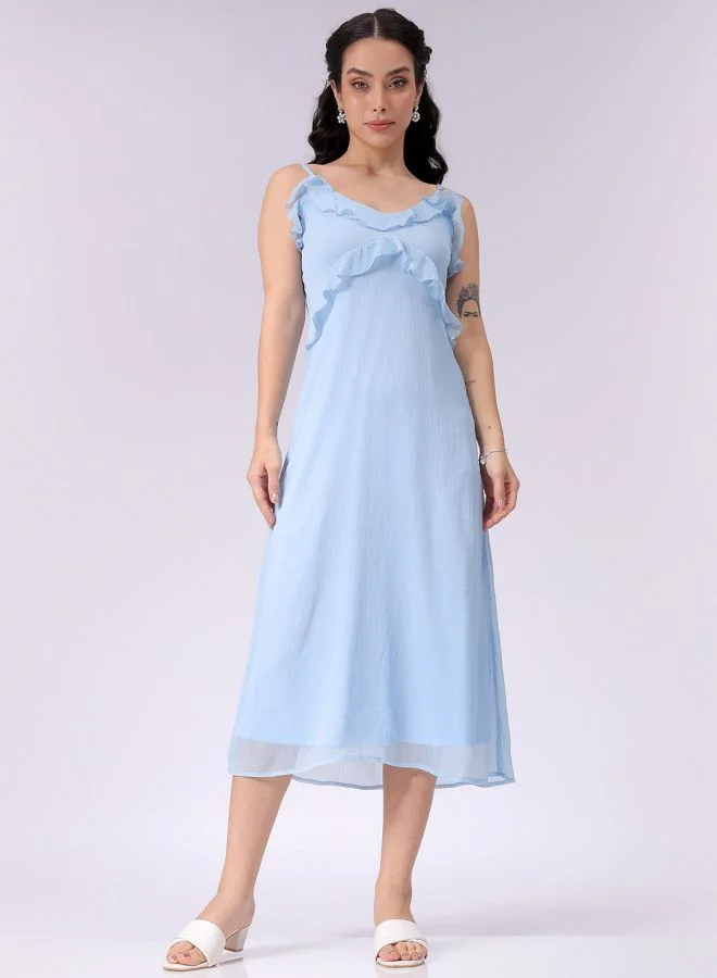 مرفوعة Women A-Line Casual Solid Ruffle Dress