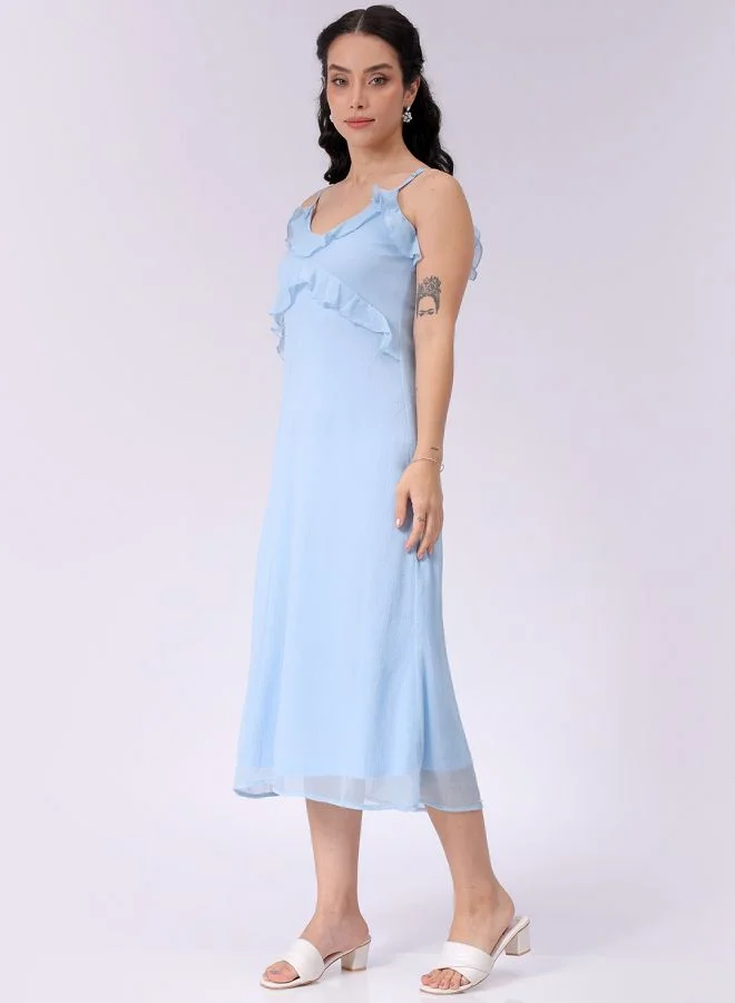 مرفوعة Women A-Line Casual Solid Ruffle Dress