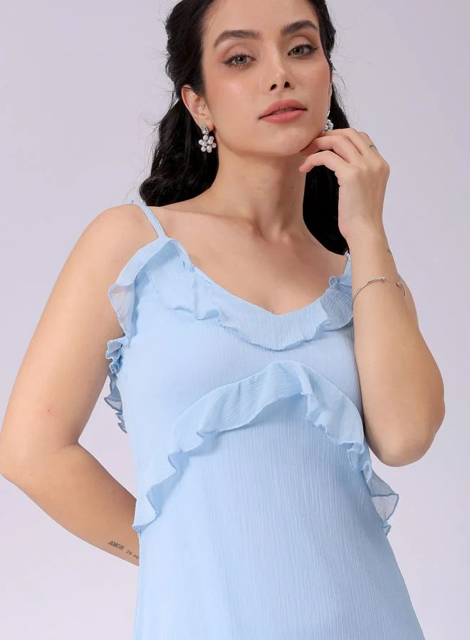 مرفوعة Women A-Line Casual Solid Ruffle Dress