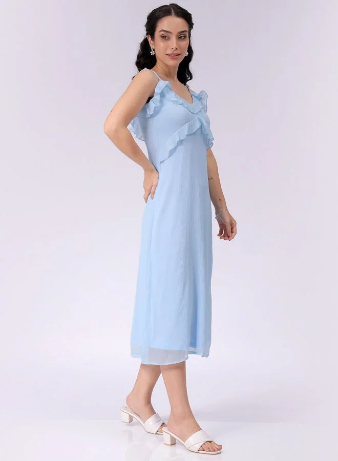 مرفوعة Women A-Line Casual Solid Ruffle Dress