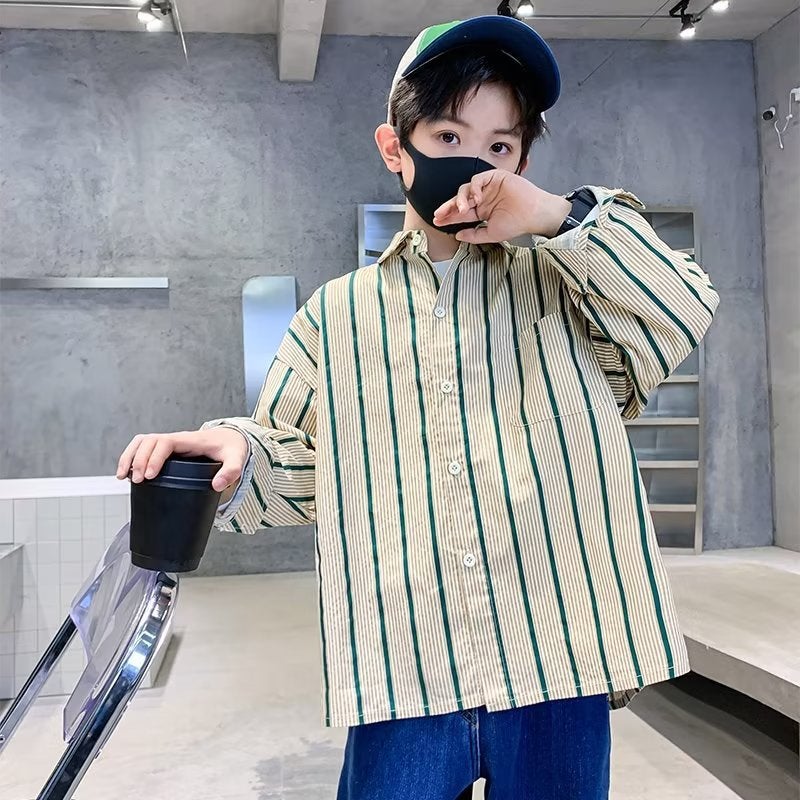 Boys' Shirt 2024 Spring And Arrival Children'S Vertical Stripe Sunscreen Clothing Korean-Style Long-Sleeved Student Shirt Western Style Top - Image 4