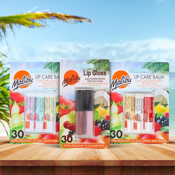 Malibu Sun SPF 30 Lip Balm Sunscreen Vanilla Tropical Strawberry 3 x 5g Pack of 2 - Image 4