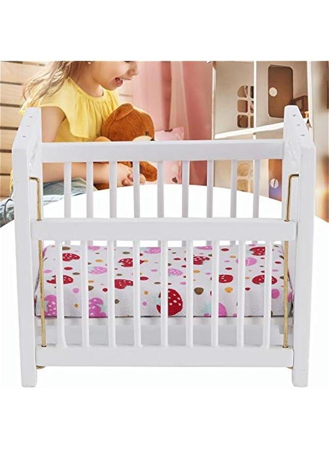 Baby Doll Bed, Wooden Doll Bed Baby Bed Toy Baby Toy Crib Doll Bedding for Dollhouse  - Image 3
