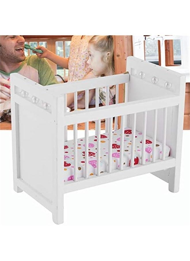 Baby Doll Bed, Wooden Doll Bed Baby Bed Toy Baby Toy Crib Doll Bedding for Dollhouse  - Image 4