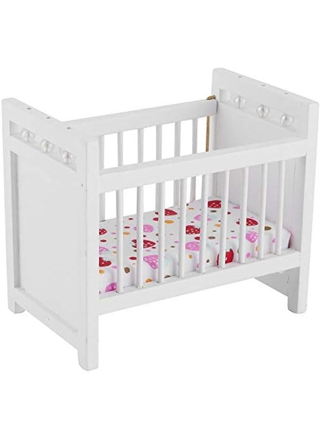 Baby Doll Bed, Wooden Doll Bed Baby Bed Toy Baby Toy Crib Doll Bedding for Dollhouse  - Image 5