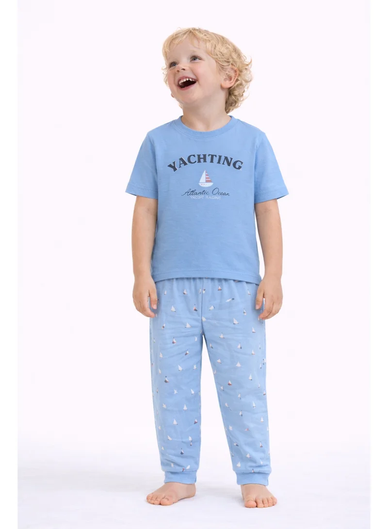 فكتور اند جين Boys Yachting Graphic Cotton Pajama Set – T-Shirt & Pajama Pants Nightwear