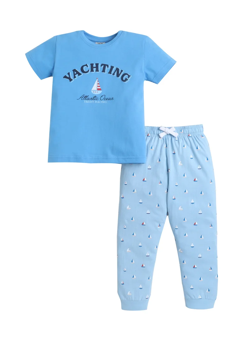Victor And Jane  Boys Yachting Graphic Cotton Pajama Set – T-Shirt & Pajama Pants Nightwear for Men | Best Price UAE