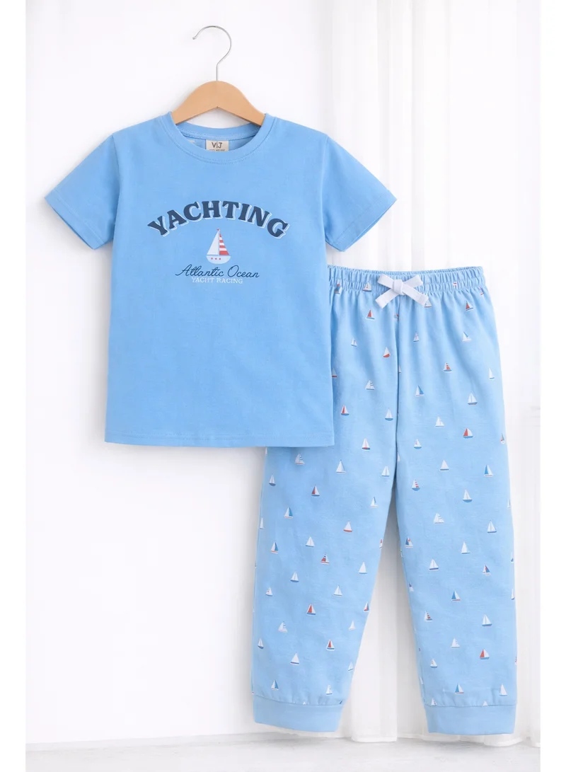 فكتور اند جين Boys Yachting Graphic Cotton Pajama Set – T-Shirt & Pajama Pants Nightwear