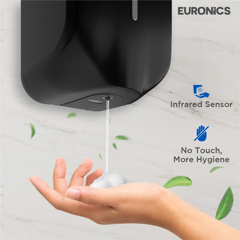 Euronics ES06N B 1100ml Automatic Soap Dispenser | Wall Mounted Touchless Infrared Sensor | Battery Operated (4xAA) ABS Body Liquid Soap|Ideal for Bathrooms & Commercial Washrooms | Black - Image 3