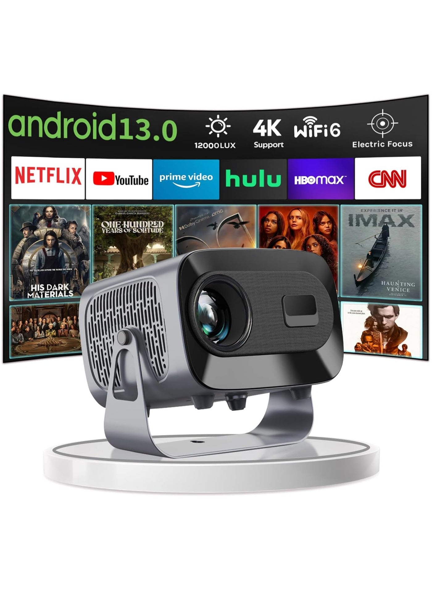 BICCHOO Portable Smart Projector Android 13.0, Electric Focus, WiFi 6, Auto Keystone, 15000 Lumens Full HD 1080P Supported, 360 Angle Adjustment Movie Projector, Portable Mini Projector Compatible with Android/iOS/Windows/TV Stick/PC