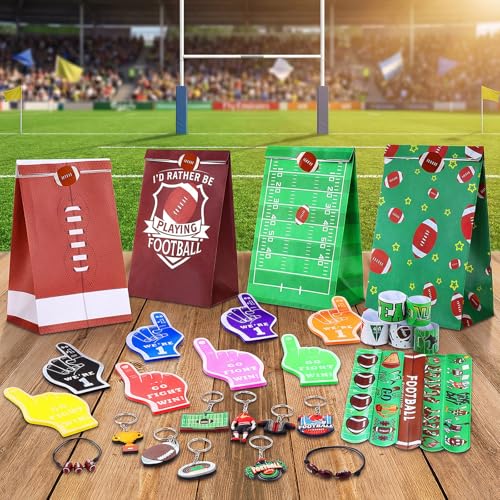 Sosation 144 Pcs Football Party Favors Set Serve 24 Sport Balls Goodie Gift Bags Stickers Foam Finger Slap Bracelet Charm Bracelet Keychain for Team Gifts Football Birthday Party Supplies - Image 5