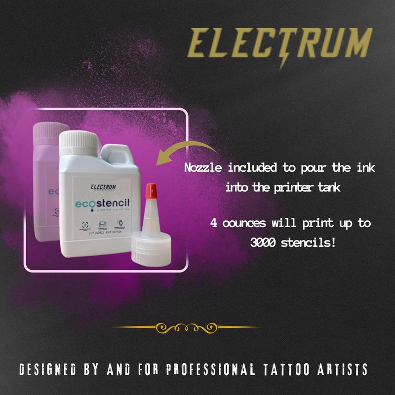 Electrum Eco Stencils Ink for Epson Eco Tank Printers, Methyl Violet-Based Stencil Ink Creates Flawless Stencils That Last up to 1 Hour, Premium Tattoo Stencil Ink Proudly Made in The USA, 4 Ounces - Image 2