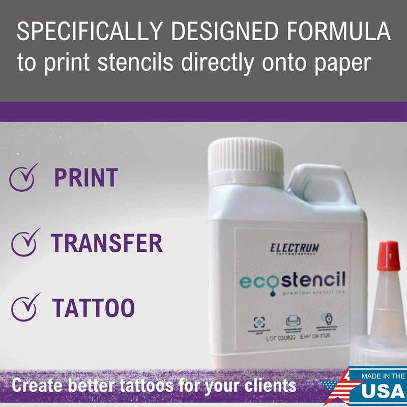 Electrum Eco Stencils Ink for Epson Eco Tank Printers, Methyl Violet-Based Stencil Ink Creates Flawless Stencils That Last up to 1 Hour, Premium Tattoo Stencil Ink Proudly Made in The USA, 4 Ounces - Image 1